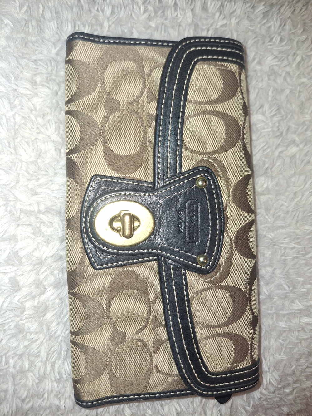 Vintage Y2k Coach Signature Canvas and Leather Turnlock Wallet - Brown/Black